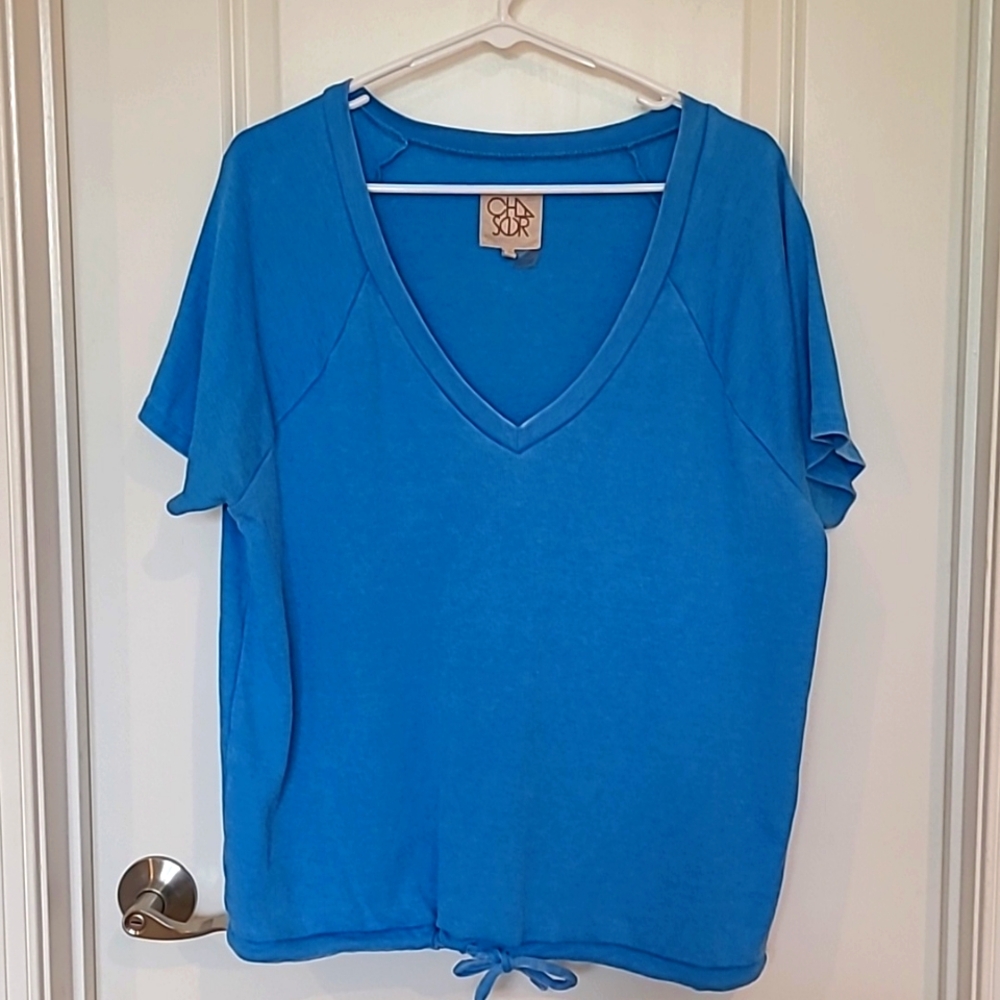 Short Sleeve Sweatshirt Top M Turqoise Blue Faded